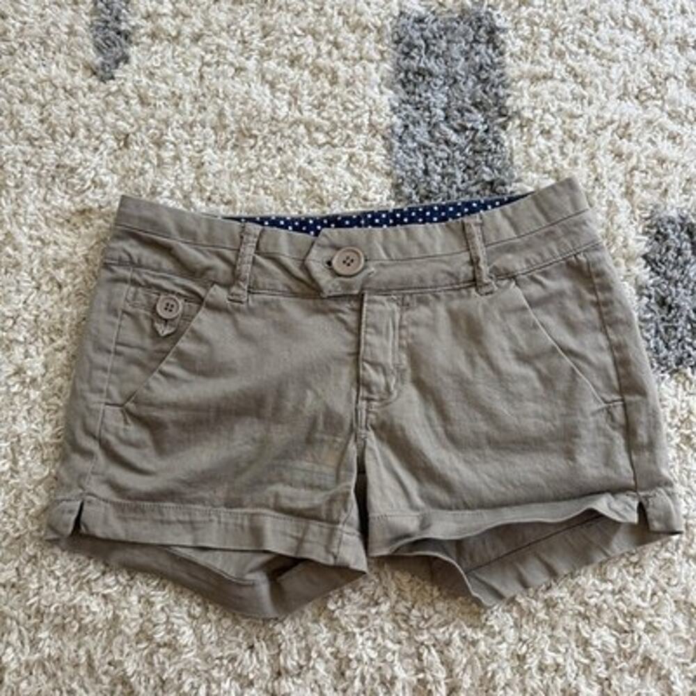 Vtg Low Rise Micro Shorts Size 3 Y2K Booty Short Hipster Tan Khaki Utility FSR